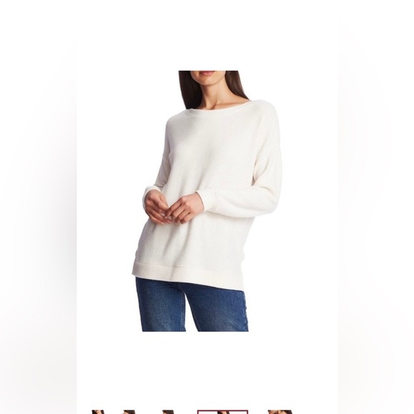 1. STATE Lattice V-Back Waffle Weave Sweater in Ecru NWT - Picture 3 of 4